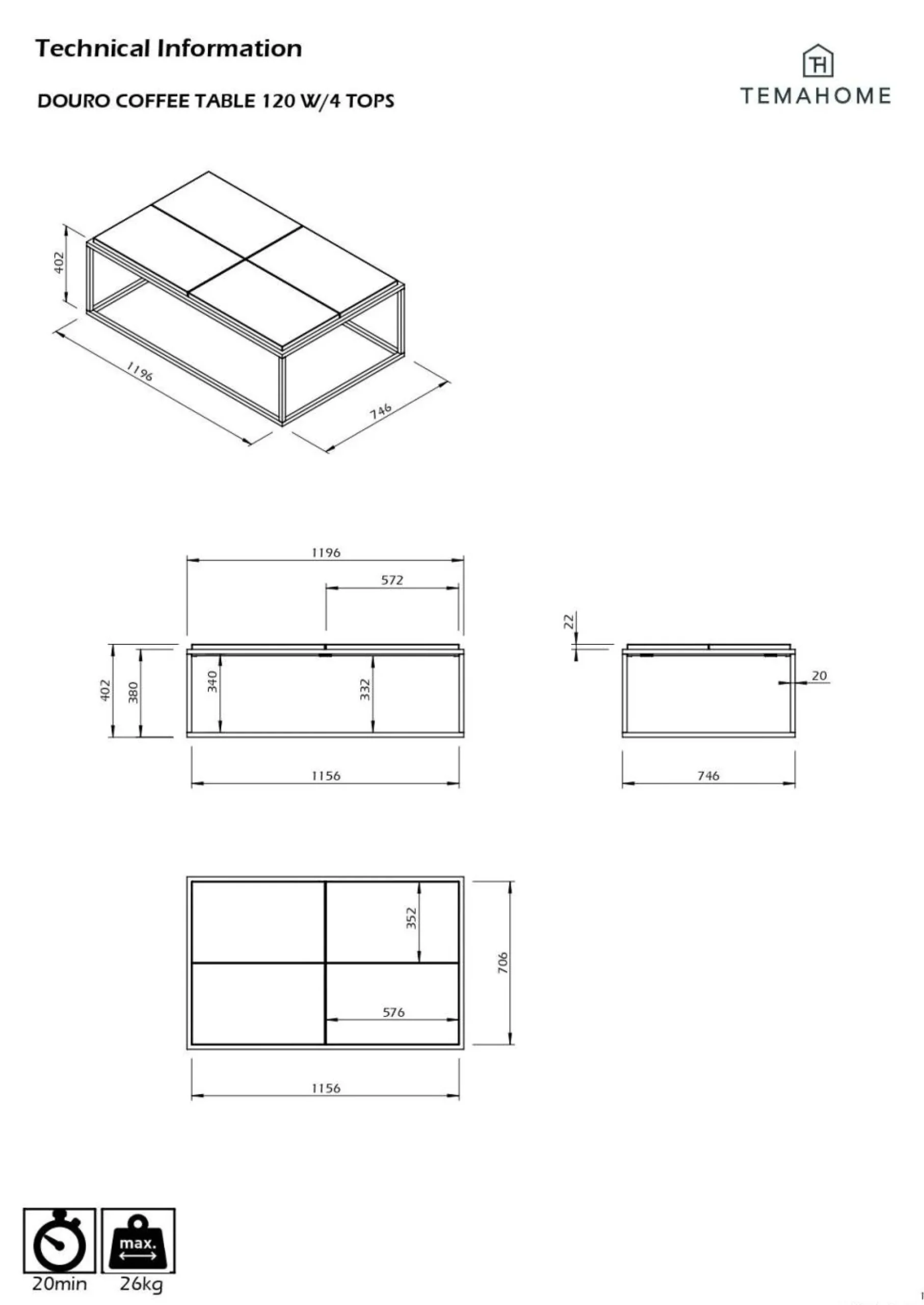 Tables Basses>Camif Table basse rectangulaire 4 plateaux Taline