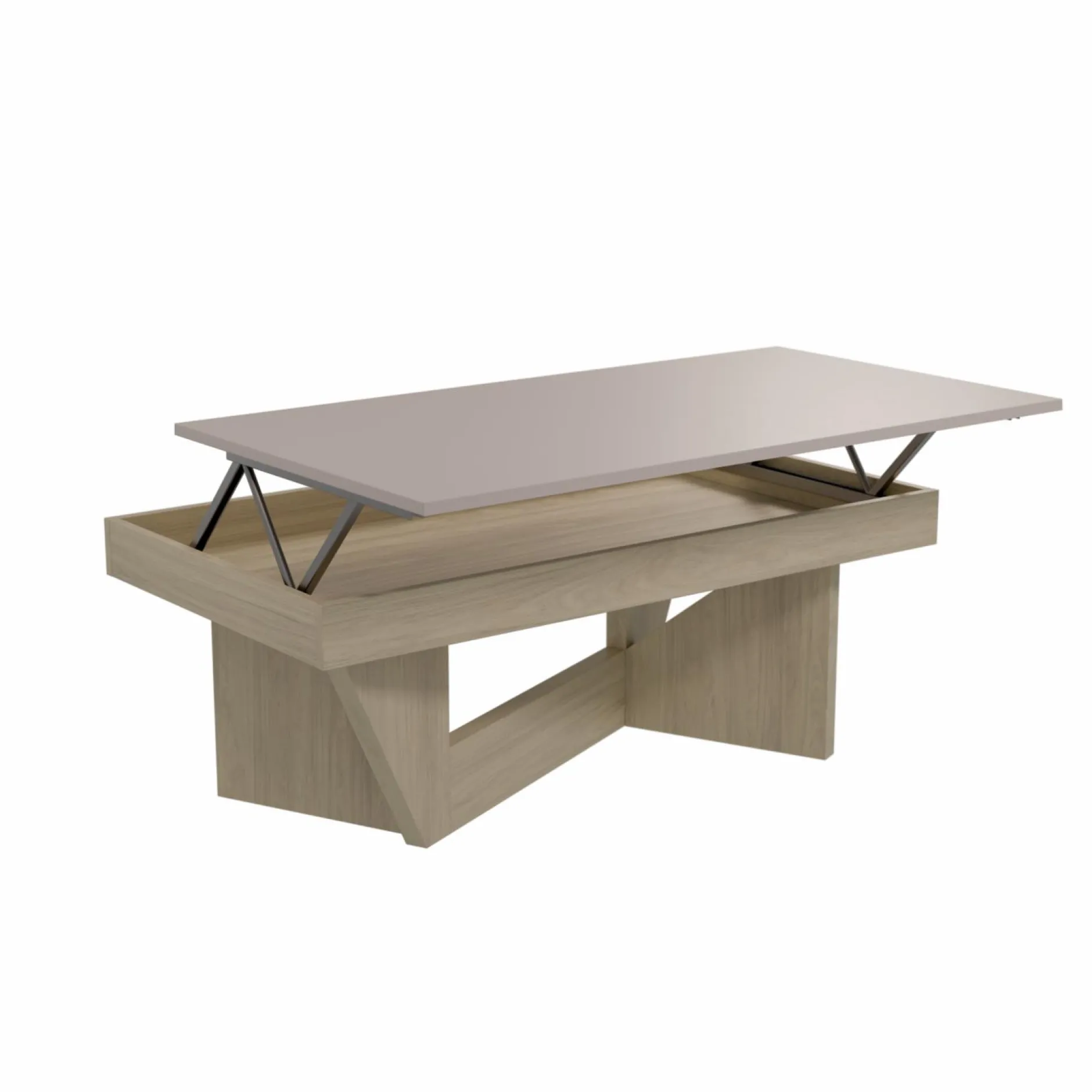 Tables Basses>Camif Table basse relevable décor bois Gabriela - Chêne blanchi/Lin