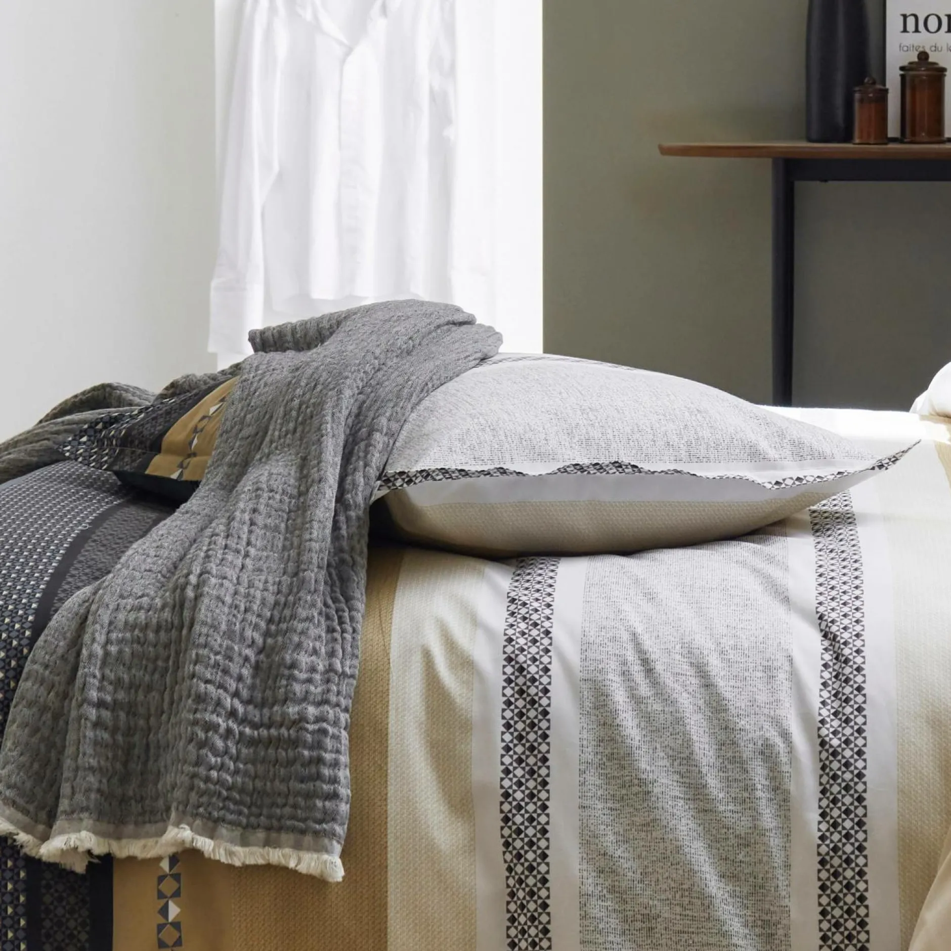 Draps Housse>Camif TRADILINGE Drap housse percale Marlow Acier - 160 x 200 cm