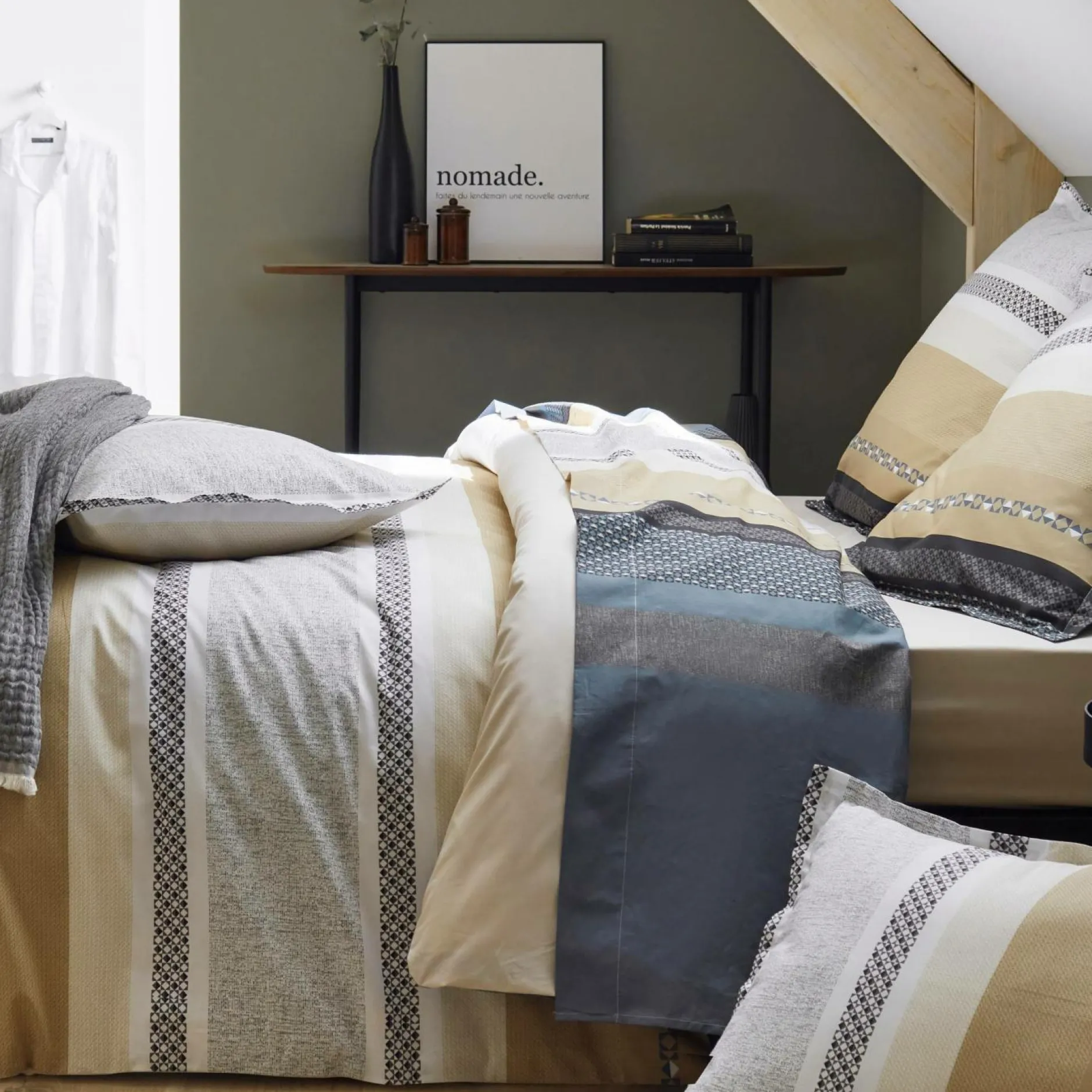 Parures De Lit>Camif TRADILINGE Parure de lit percale Marlow Acier TRADILINGE - 140 x 200 cm