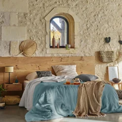 Taies D'Oreiller>Camif VENT DU SUD Taie d'oreiller lin lavé Salomé - - Taie d'oreiller 63 x 63 cm Bleu Topaze